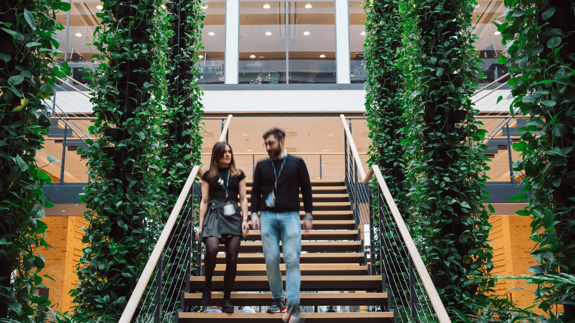 Colleagures walking on stairs