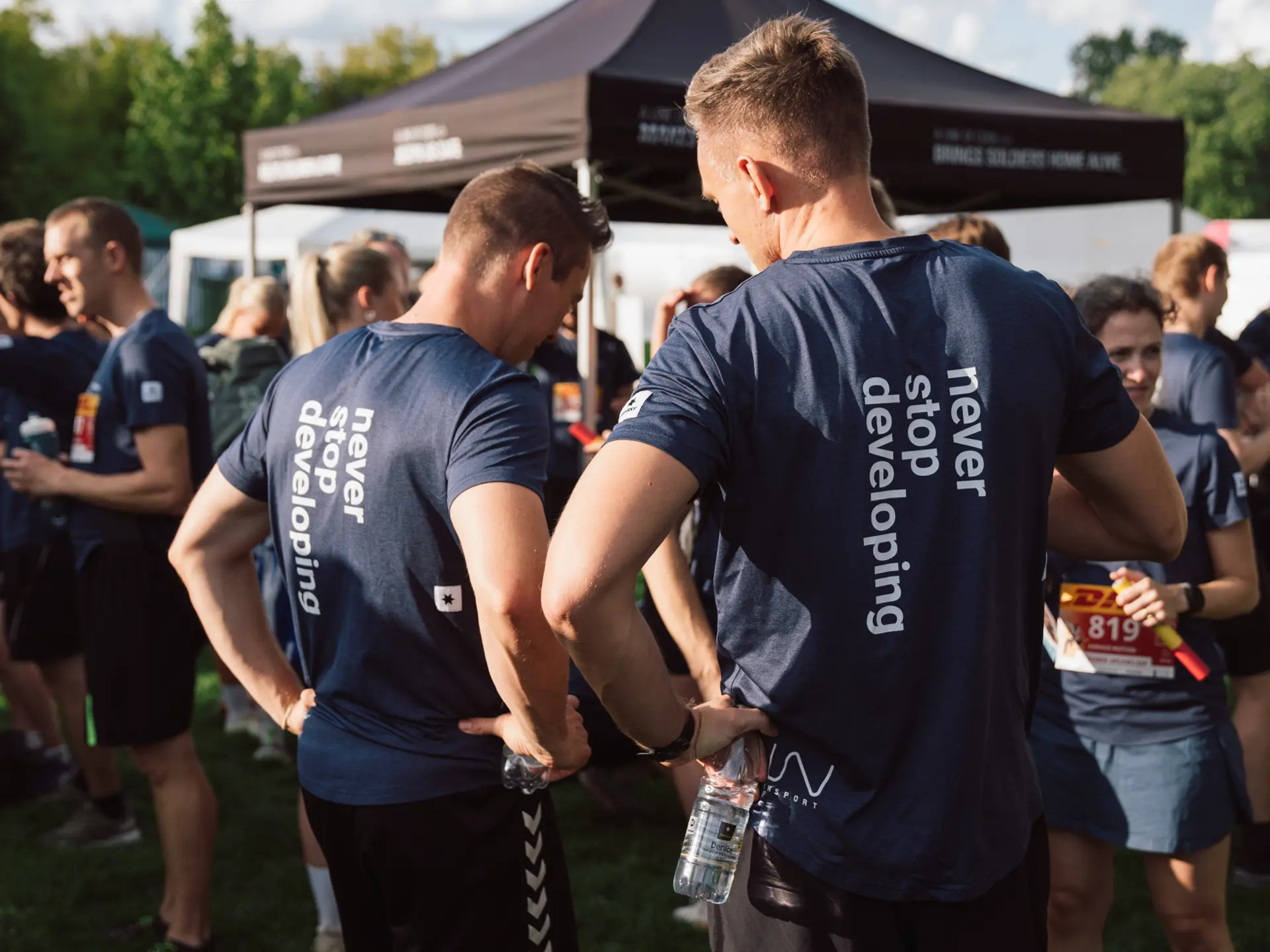 Systematic employee at social event running