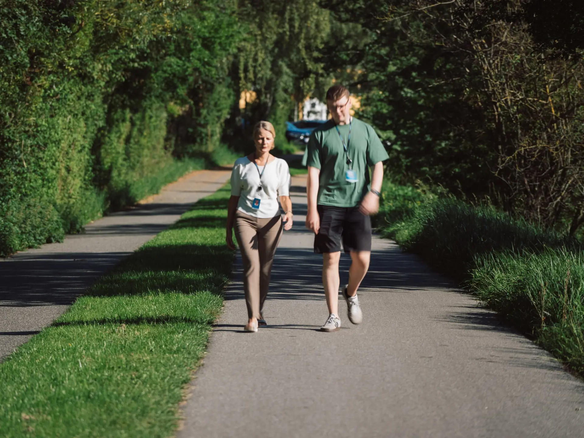 Employees walking